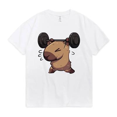 Gym Bro Capybara T-Shirt Lustiges Cartoon-Muster-Druck-T-Shirt für Unisex-Frauen Sommermode Reine Baumwolle Kurzarm-T-Shirt