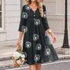 Women's Floral Print V-Neck Casual 3/4 Sleeve Dress