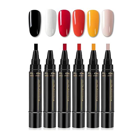 

6 шт. 3-в-1 ручка для лака для ногтей быстросохнущая без УФ акриловая краска ручка для ногтей водостойкая портативная для путешествий дома салона DIY женская ручка для нейл-арта A