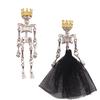 Funny Gothic Dark Skeleton Man Earrings Wedding Black Veil Skirt Queen Crown King Asymmetry Drop Earring For Women Party Jewelry