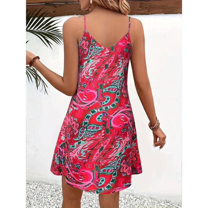 Rückenfreies Cami-Kleid mit Paisley-Print, ärmelloses Cami-Kleid im Urlaubsstil für Frühling und Sommer, Damenbekleidung