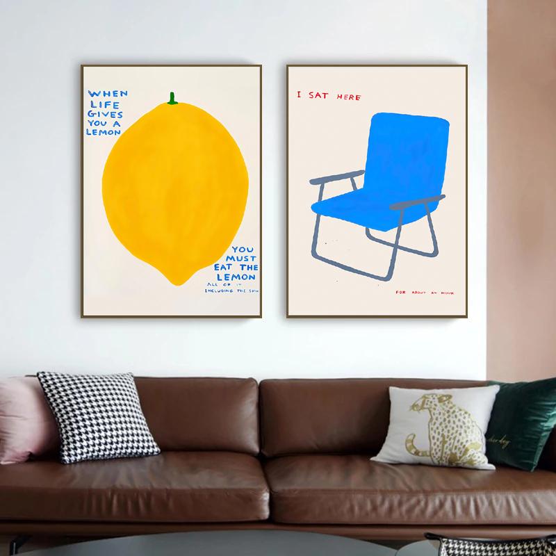 

Простой скандинавский оранжевый лимонно-синий стул, напольные холсты, картины, постеры и принты, настенные художественные картины для декора гостиной, Cuadros