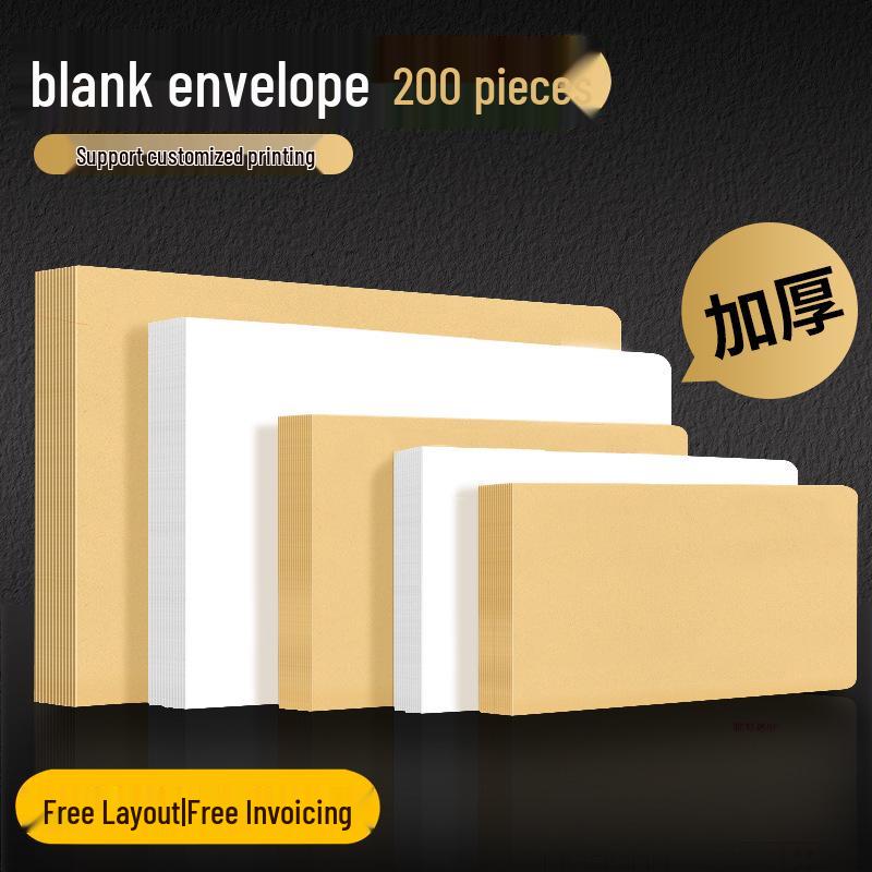 Set of 200 Kraft Paper Envelopes - Large, Medium, Small Sizes, Thick White & Yellow Receipt Pockets