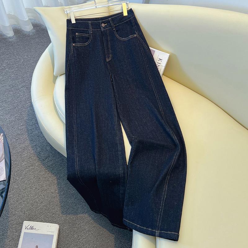 

Women s Denim Blue Wide-Leg Jeans - Spring/Autumn 2026 Fashion: Curved Straight-Leg Style L /28 (Ideal for 105-115 Jin) джинсовый синий