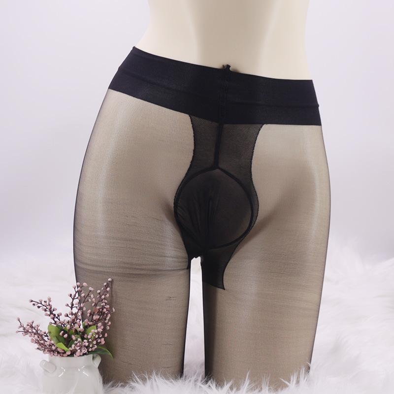 Herren Feinstrumpfhosen Übergröße Dünn Anti-Haken Strümpfe Sexy Unsichtbar Transparent Nahtlos Konvexe Tasche Strumpfhosen Nachtclub Kleidung open Sheath black