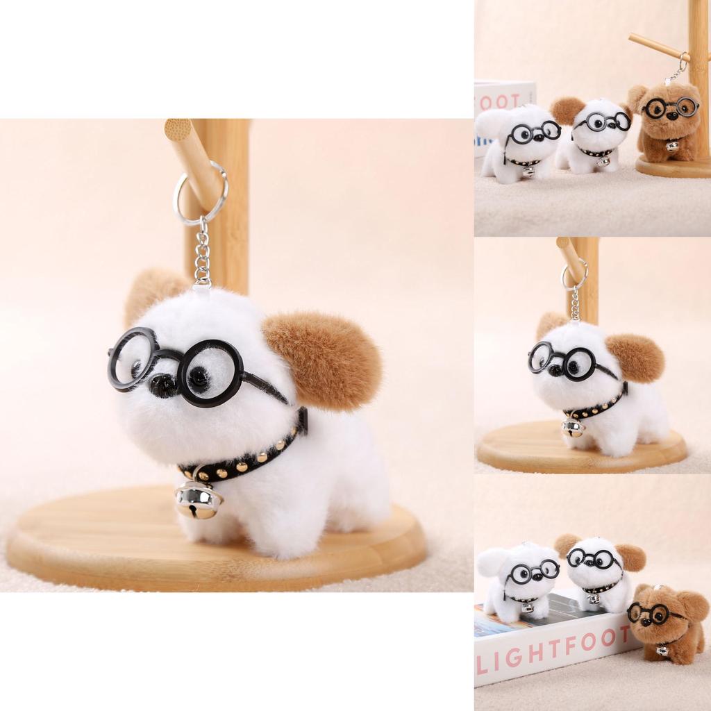 Cute Animal Plush Dog Hang Tag With Short Pile Fabric For Bags