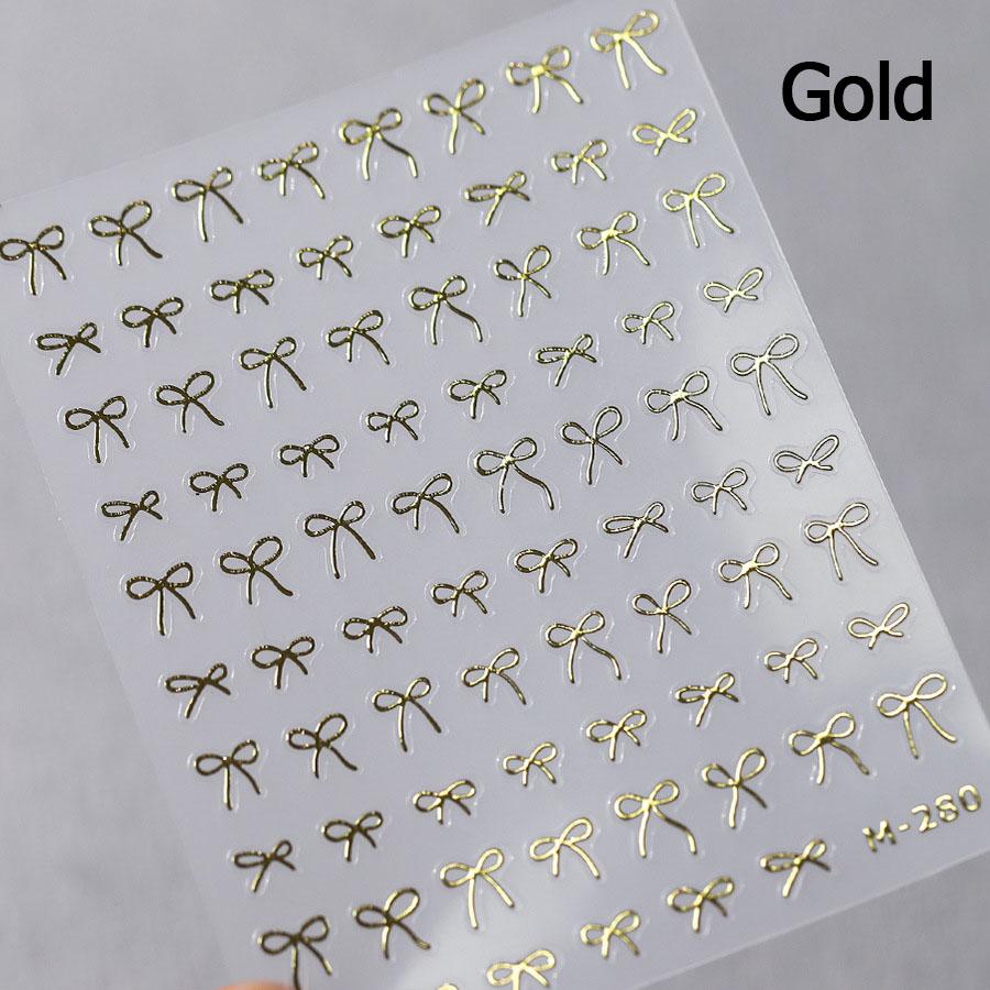 Lovely Gold Silver Black White Line Bowknot 3D Self Adhesive Nail Art Decorations Stickers Ribbon Cute Manicure Decals