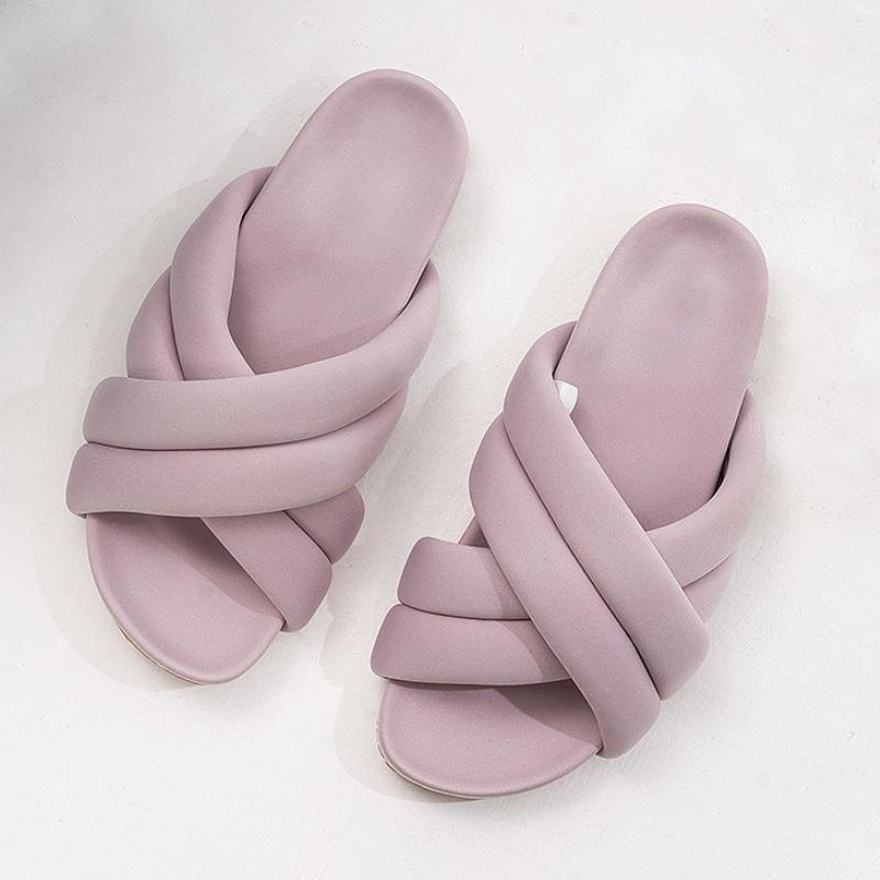 Fashion Fashion Cross Tied Design Brand Slippers Women Comfortable Lightweight Soft Flat Slippers Summer Open Toe Non-slip Beach Shoes