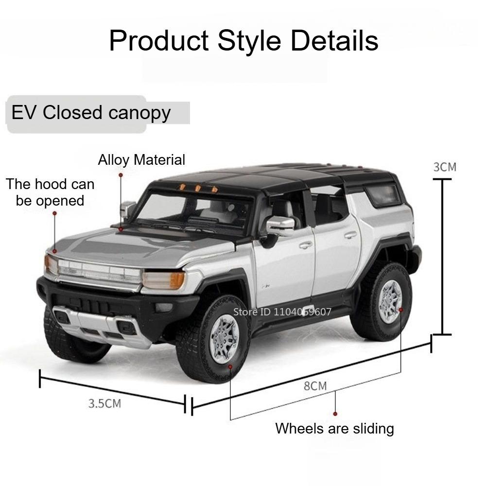 1:64 Scale Model Toy Off-road Cars EV Alloy Diecast Slide Forward Hood Opened Rubber Tires with Acrylic Box Simulation Vehicles