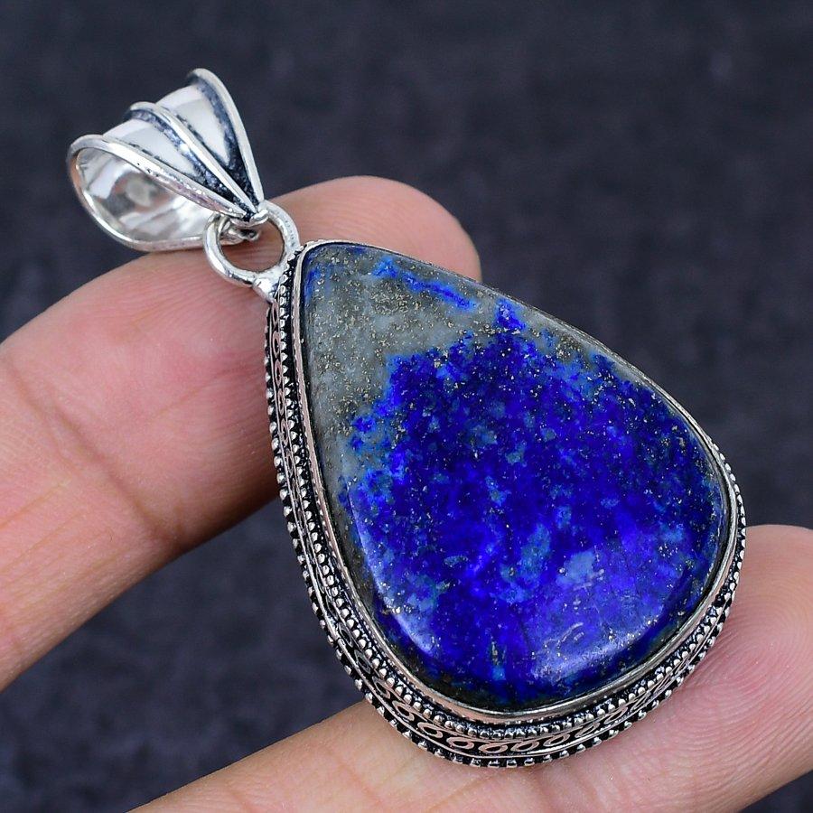 Lapis Lazuli Gemstone Handmade 925 Sterling Silver Jewelry Pendant 2.09" v3W82