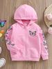 Meisjes Lente Herfst Jas met Capuchon Lange Mouw Vlinderprint Rits Hoodie Jas