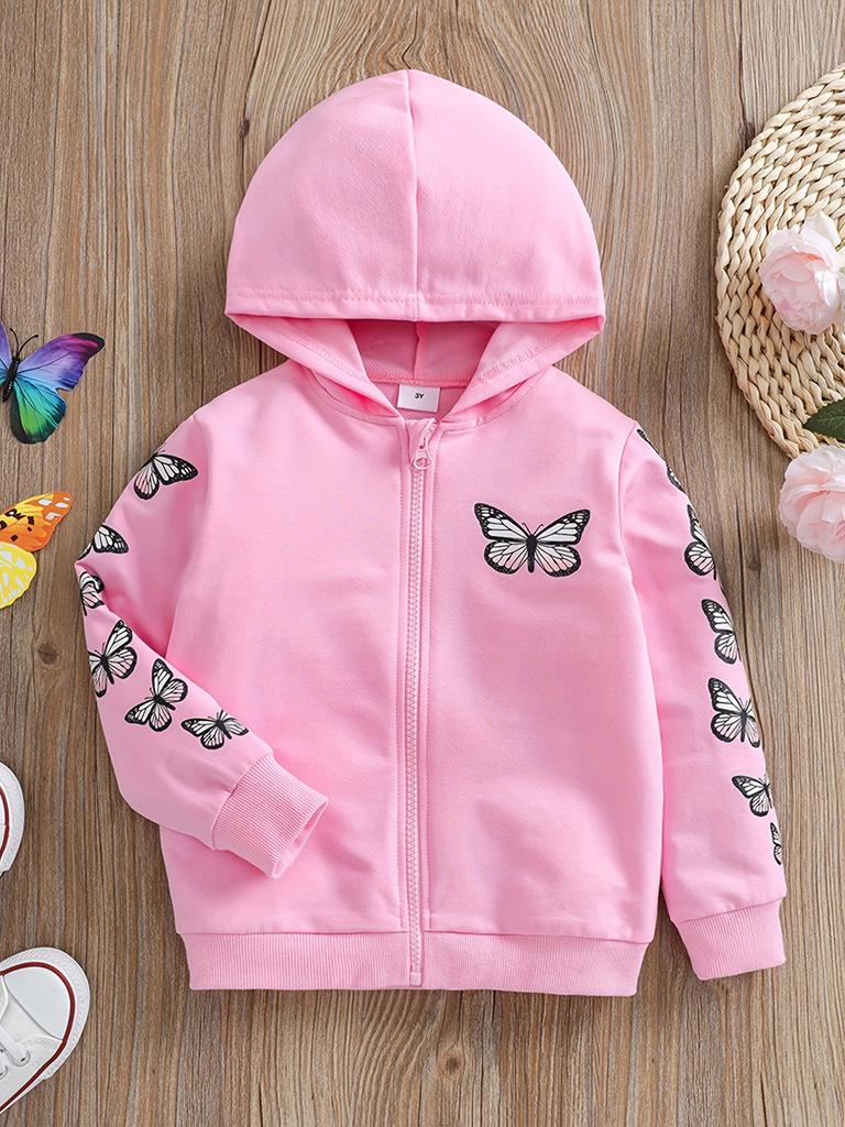 Giacca con Cappuccio Primavera Autunno da Ragazza Manica Lunga con Stampa Farfalle Zip Up Felpa con Cappuccio Cappotto