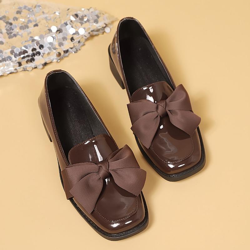 Fashion Bowknot Slip On Loafers for Women Solid Color Patent Leather Shoes Woman Comfort Soft Sole Platform Loafers