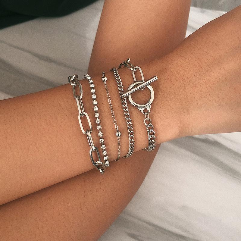 foxanry 5 Pcs Geometric Bracelet Jewelry Sets For Women Creative Vintage Trendy Birthday Accessories Gifts