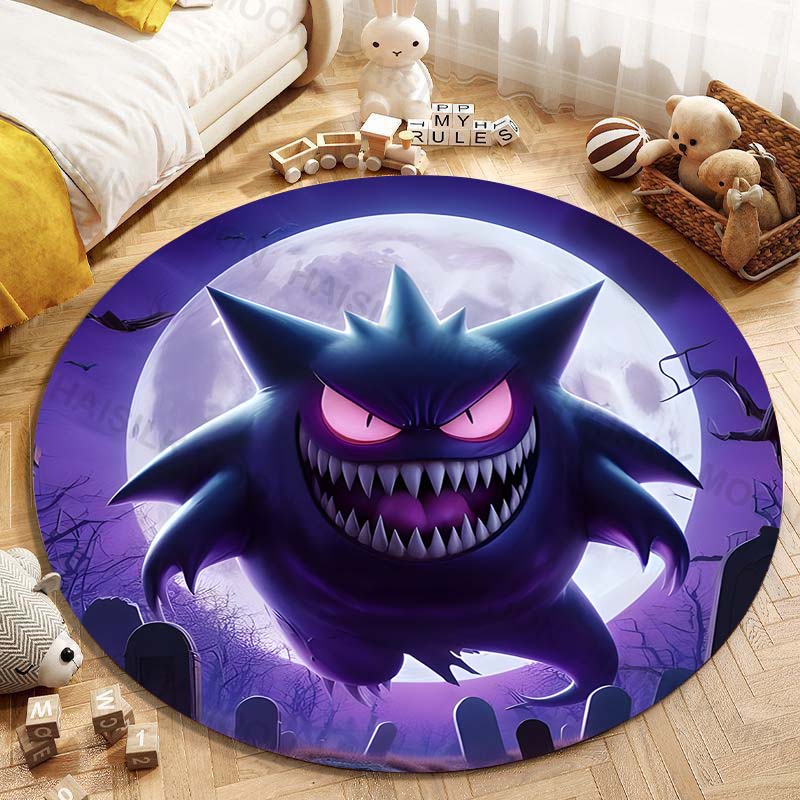 5 Sizes Pokemon Gengar Printing Round Carpet Living Room Bedroom Table and Chair Sofa Decorative Carpet and Rug Play Mat Gift