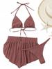 3-Piece Swimsuit Bikini Set With Shorts Beach Vacation