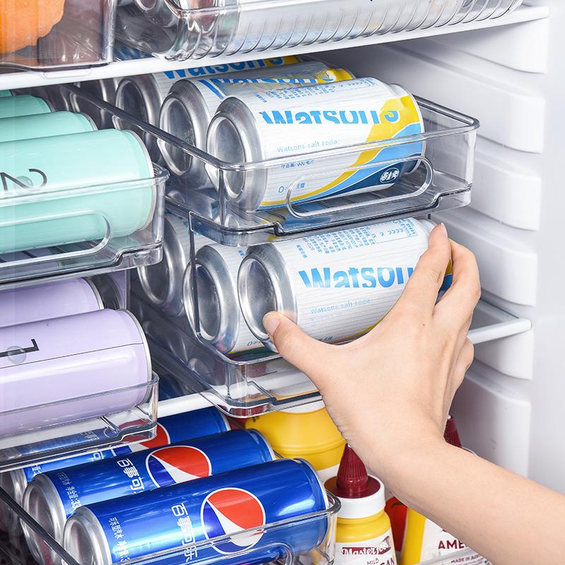 Mingxi Double-Layer Beverage Storage Box: Food-Grade Refrigerator Organizer for Beer and Cola Cans.