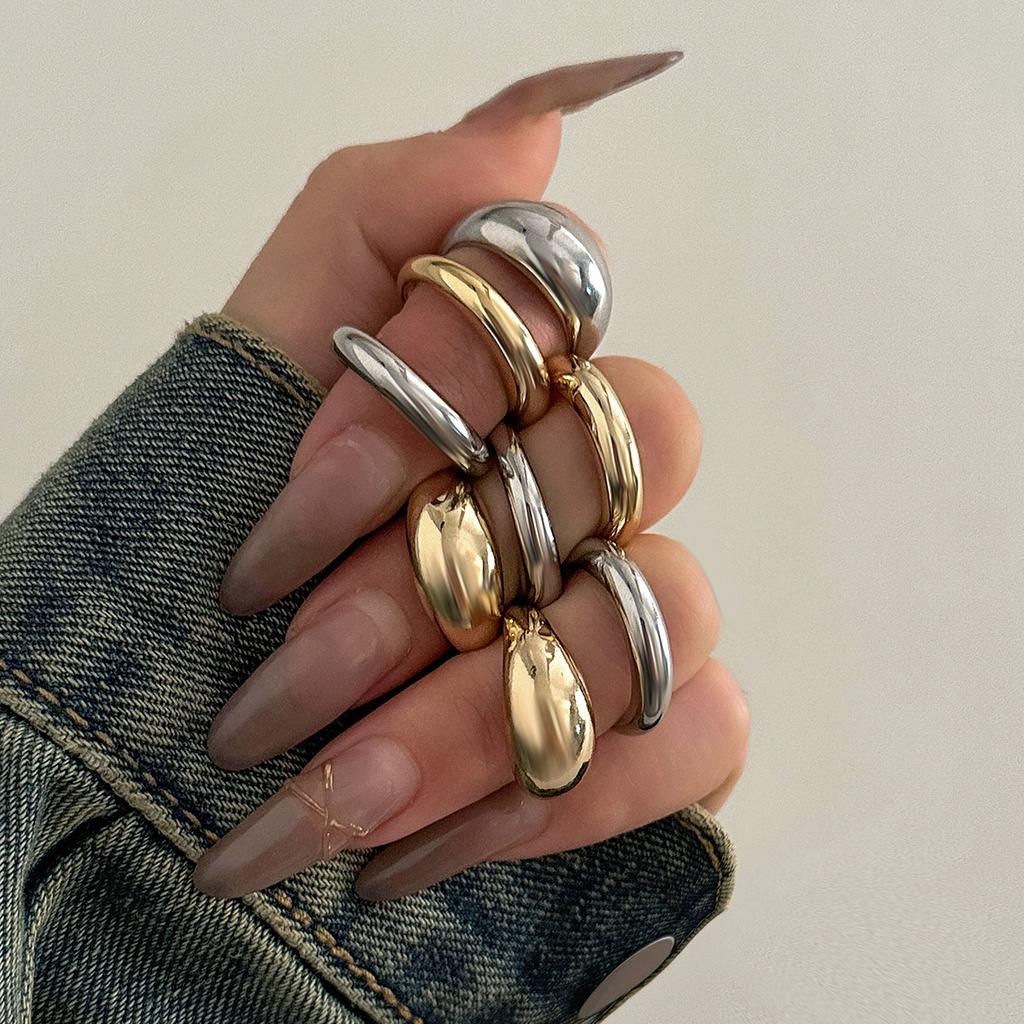 European and American style exaggerated design sense gold open ring set women's niche high-end sense joint ring fashion trend