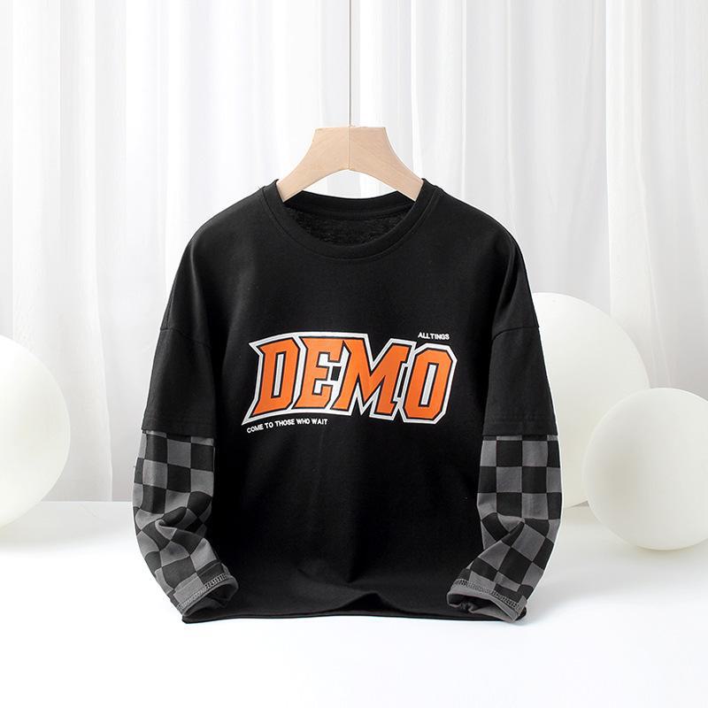 2024 Fall Korean Kids' Cotton Long-Sleeve T-Shirts for Boys - Middle & Large Sizes