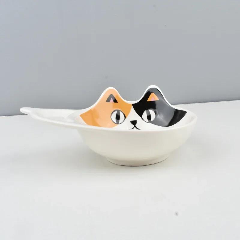 Ceramics Cute Cat Salad Bowl One Ear Dessert Bowl Japanese Three-coloured Cat Ceramic Tableware Home Kitchen Supplies Dinnerware