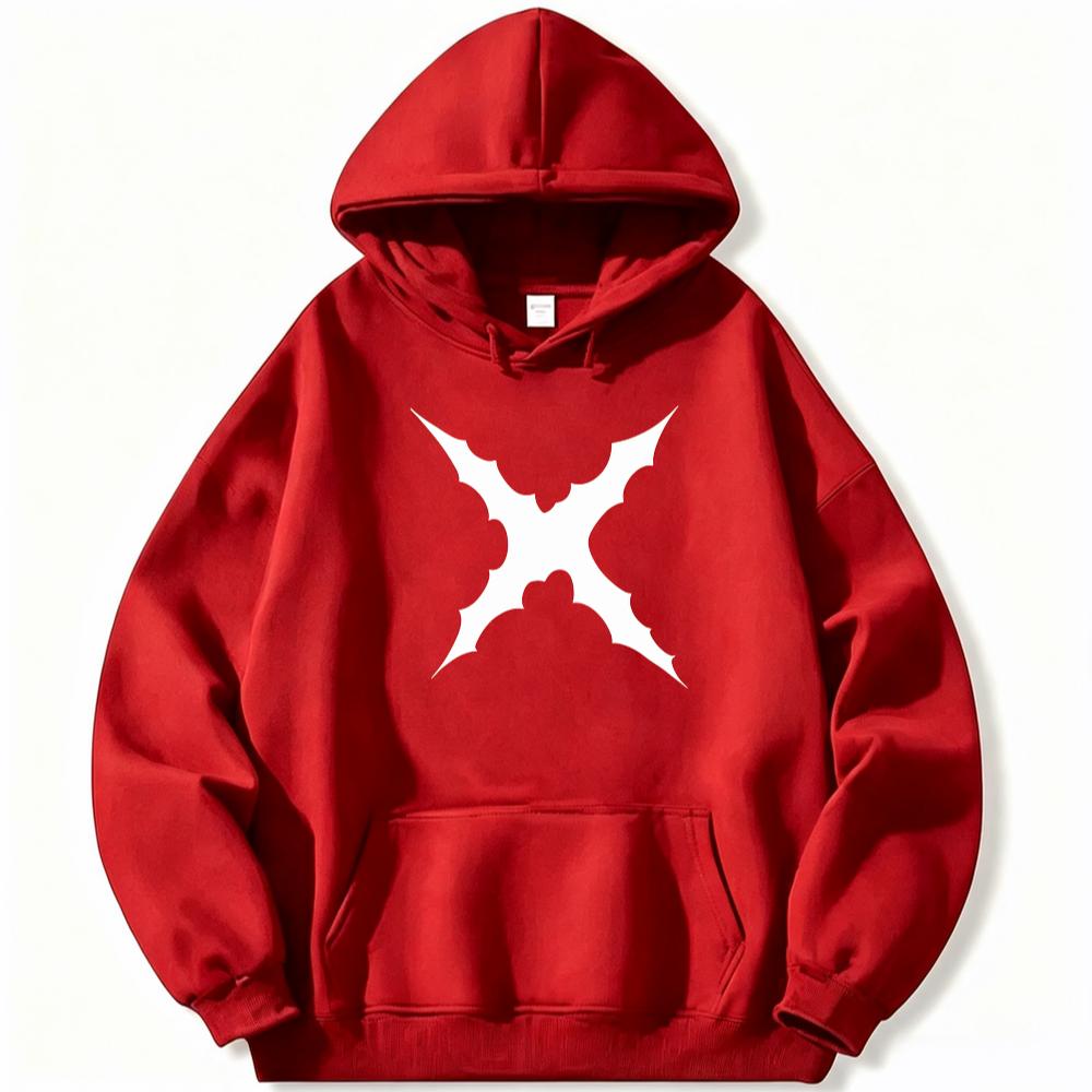 Minimal-cross Men Hoodie Classic Hooded Pullover, Abstract Star Cross Symbol Front Print, Cozy Fleece Sweatshirt for Outdoor Daily Sessions