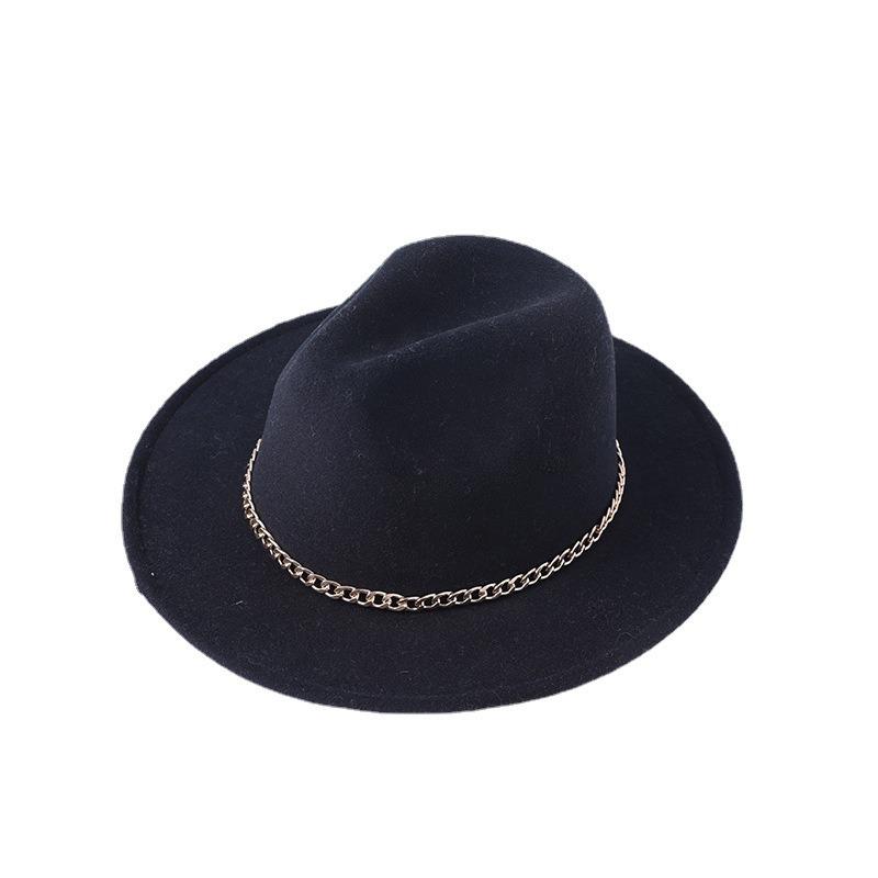 Nouveau chapeau en feutre pour femmes chapeau de jazz décoratif à chaîne tempérament élégant haut de gamme chapeau haut de forme à la mode