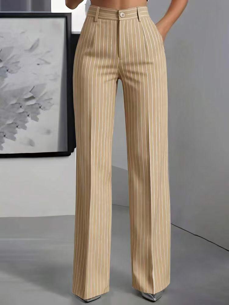 

High-Waisted Vertical Stripe Wide-Leg Suit Pants for Women - 2026 Summer Style, Elegant and Versatile for Commuting Fashion S