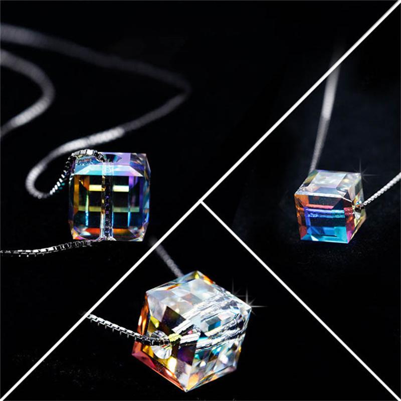 Geometric Square Colorful Zircon Crystal Necklaces For Women Korean Fashion Sexy Female Clavicle Chain Pendant Necklace Jewelry