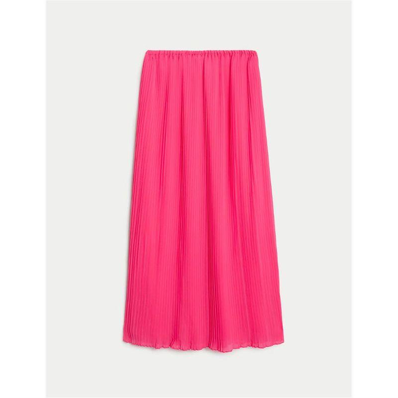 

British Martha M & S Original Order Leftover Stock Pleated Elastic Waist Women s Spring, Summer and Autumn Three Seasons A- line Large Hem Long Skirt Red UK10