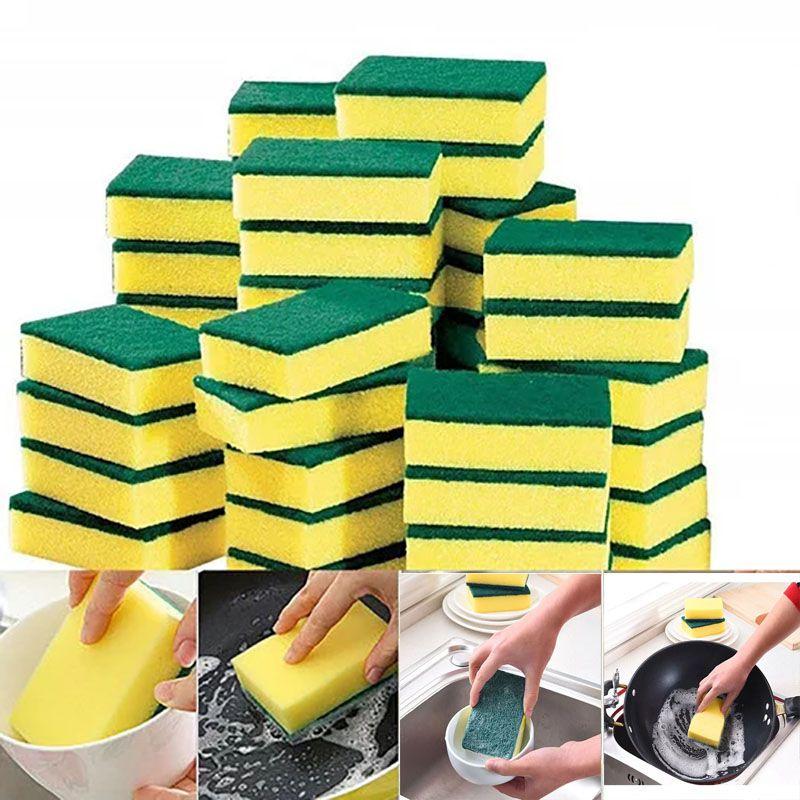 Langlebiges 8-teiliges Küchenschrubber-Set mit gelben und grünen Schwamm-Pads
