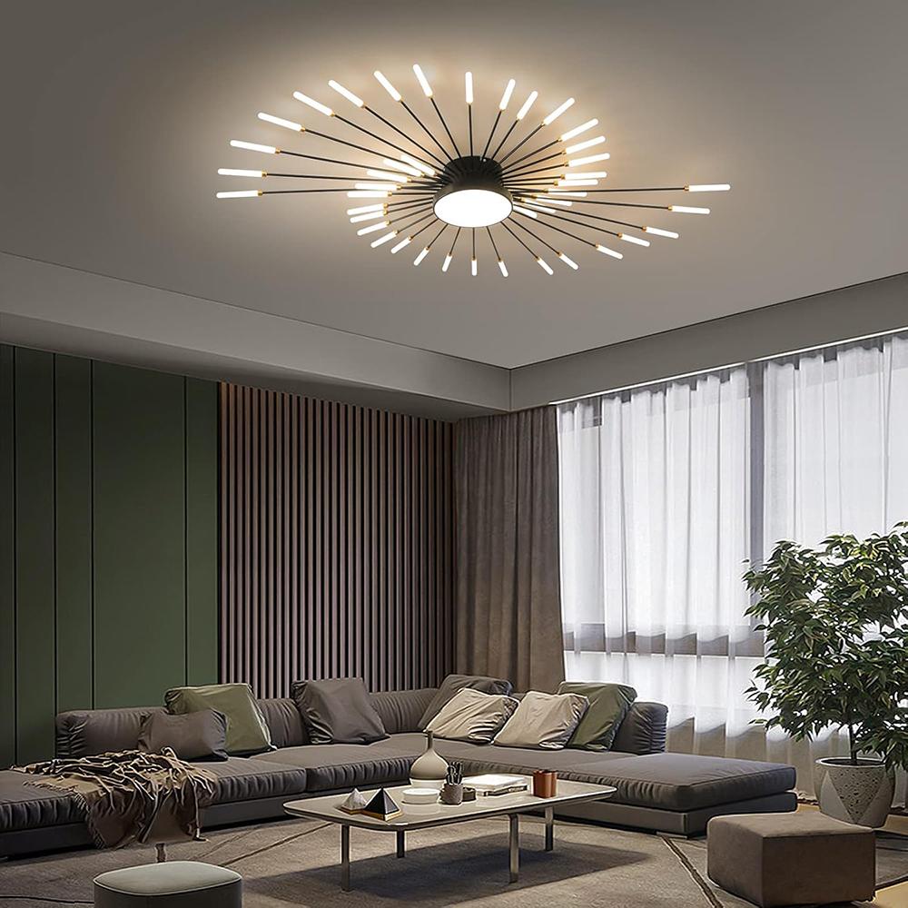 Black 42 Heads Non Dimmable Pendant Lights Creative Fireworks Design Chandelier Modern Ceiling Light for Living Room Exhibition Hall Bedroom
