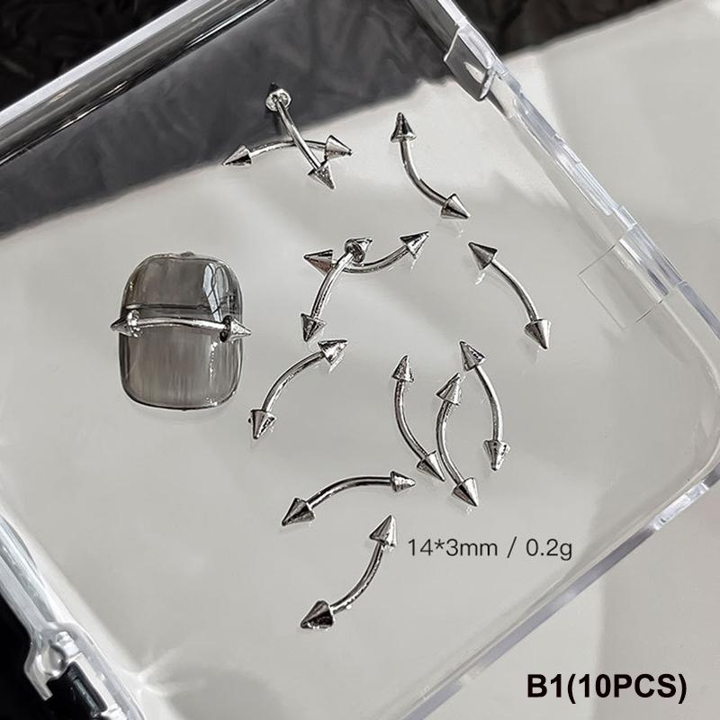 10 PCS Mixed Alloy Retro Circle Nails Art Charms 3D Punk Style Black Silver Nail Parts Nail Decoration Manicure Accessoires