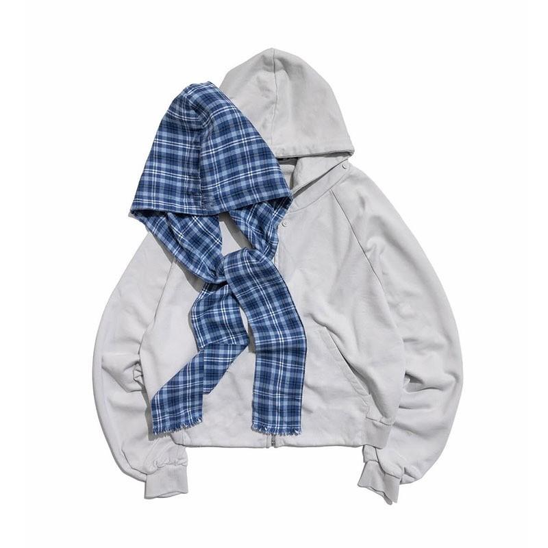 Y2K Plaid Hoodie Zip Up Long Sleeve Loose Gothic Streetwear Women 2025 Winter