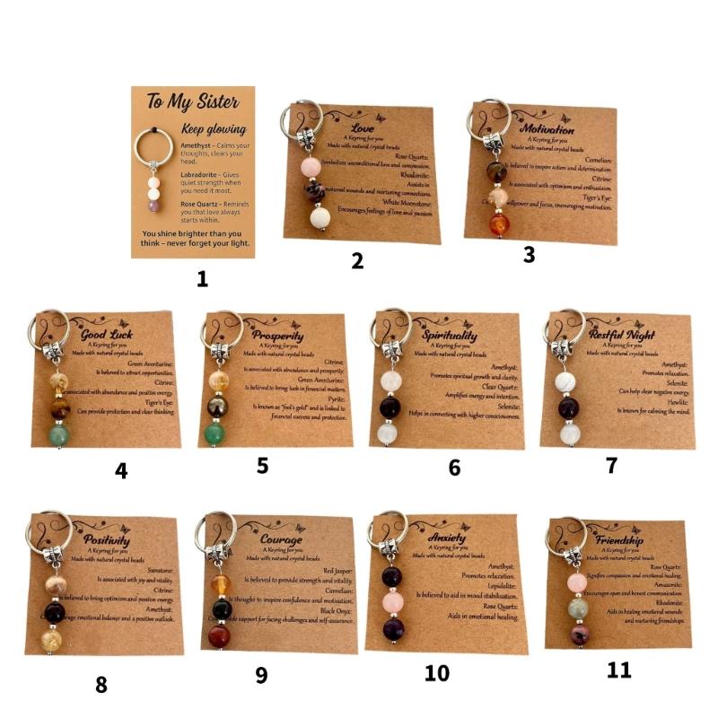 Sister Birthday Gift Set Agate Stone Keychain With Sentimental Message Card and Beaded Bracelet for Women