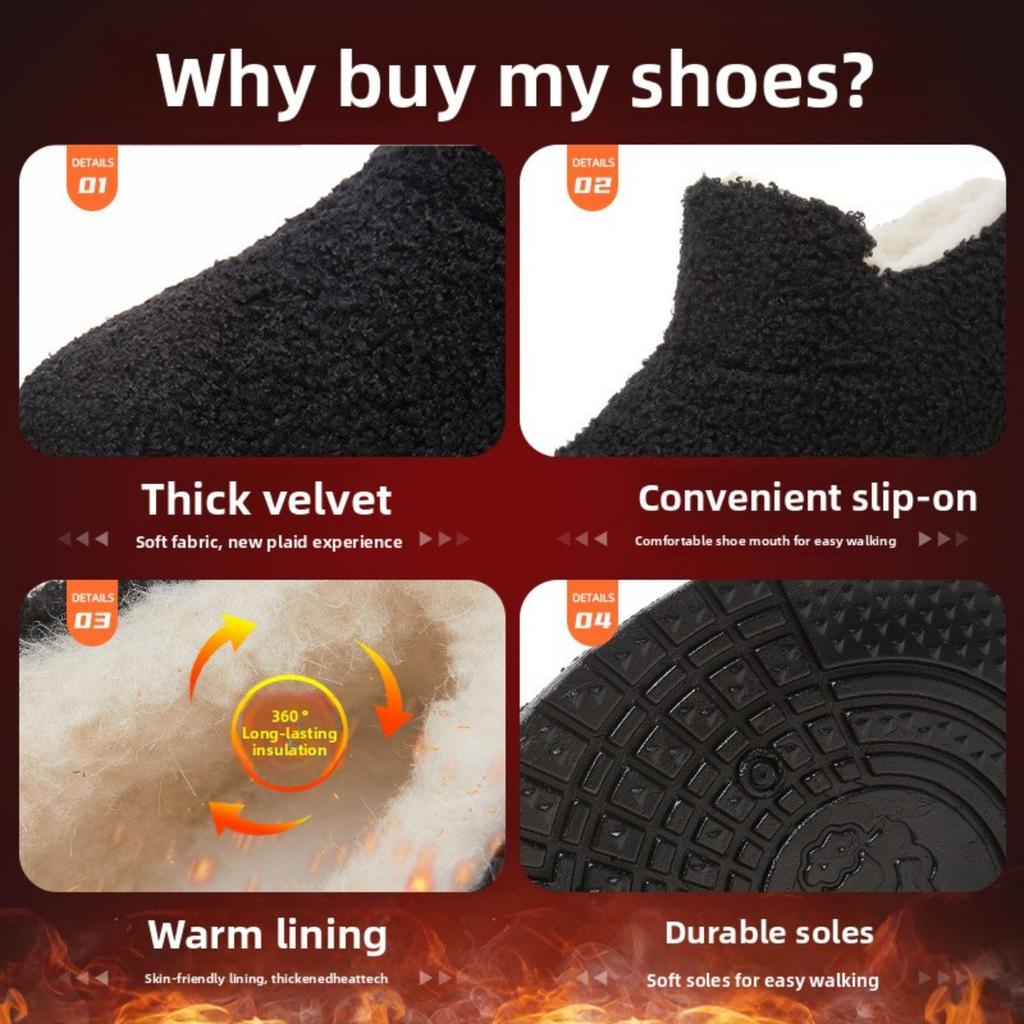 Winter New Cotton Shoes with Plush and Thick Thickness, Soft Soled Cotton Boots for Home Snow Boots