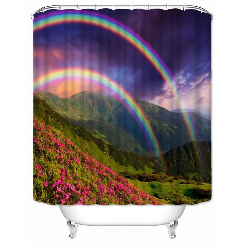 

Nature Rainbow Landscape Shower Curtain Waterproof Polyester Fabric Bathroom Curtain Home Decoration Bathtub Screen With Hooks W60H190(CM)-1 Pcs
