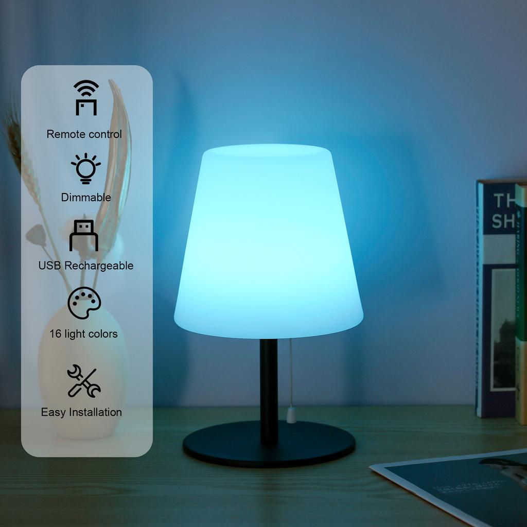 Neoglint RGB Lâmpada de mesa Luz de mesa colorida com controle remoto Puxar interruptor de corrente Lâmpada de cabeceira