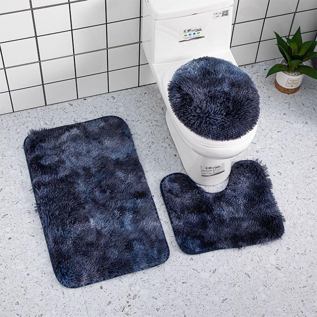 Bathroom Rug Set 3 Piece Includes Non Slip Bath Mat Contour Rug and Toilet Lid Cover Soft Shaggy Microfiber Absorbent Mat for Home Hotel Use