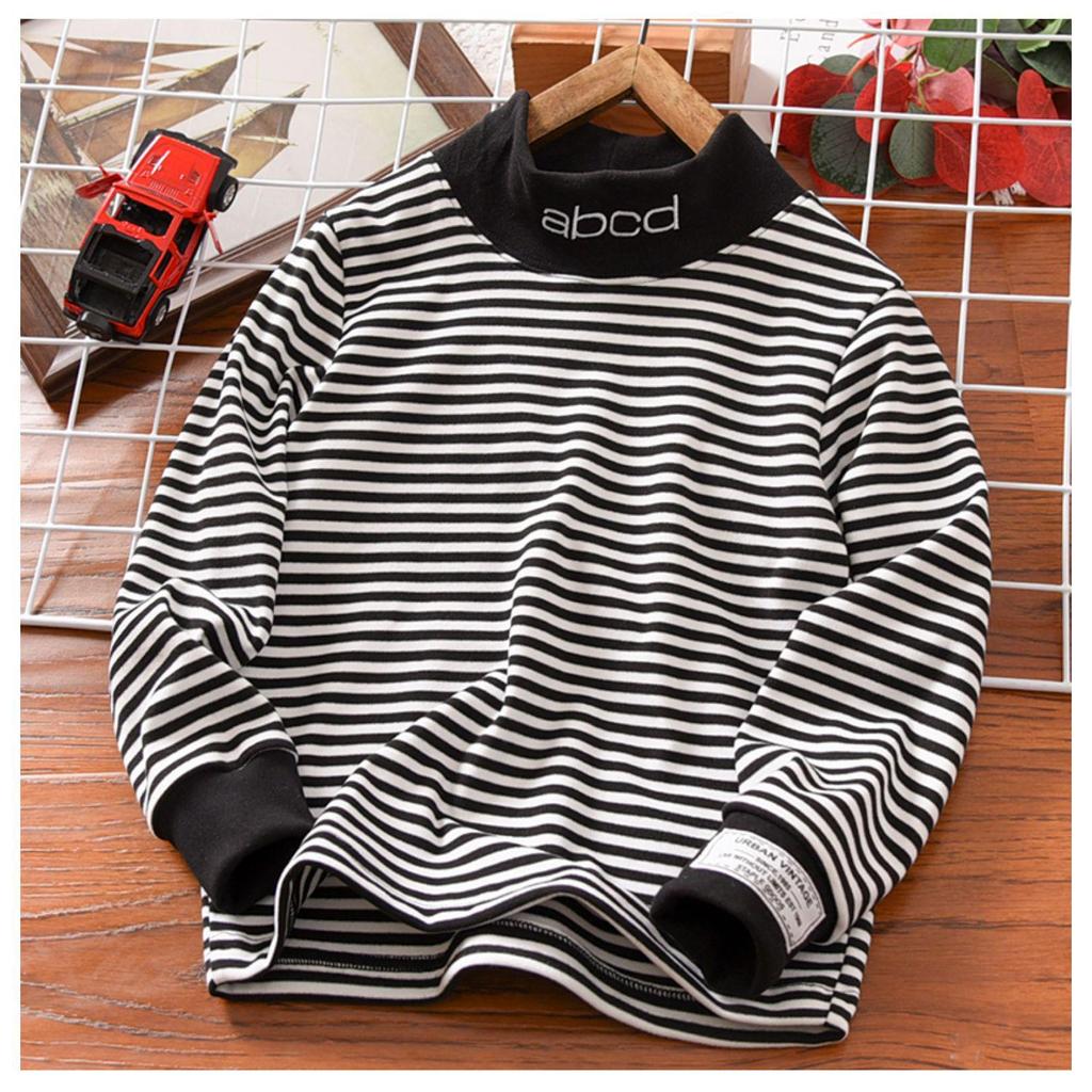 2023 Boys' Half Turtleneck Striped Tops: Warm and Stylish Autumn/Winter Shirts for Kids