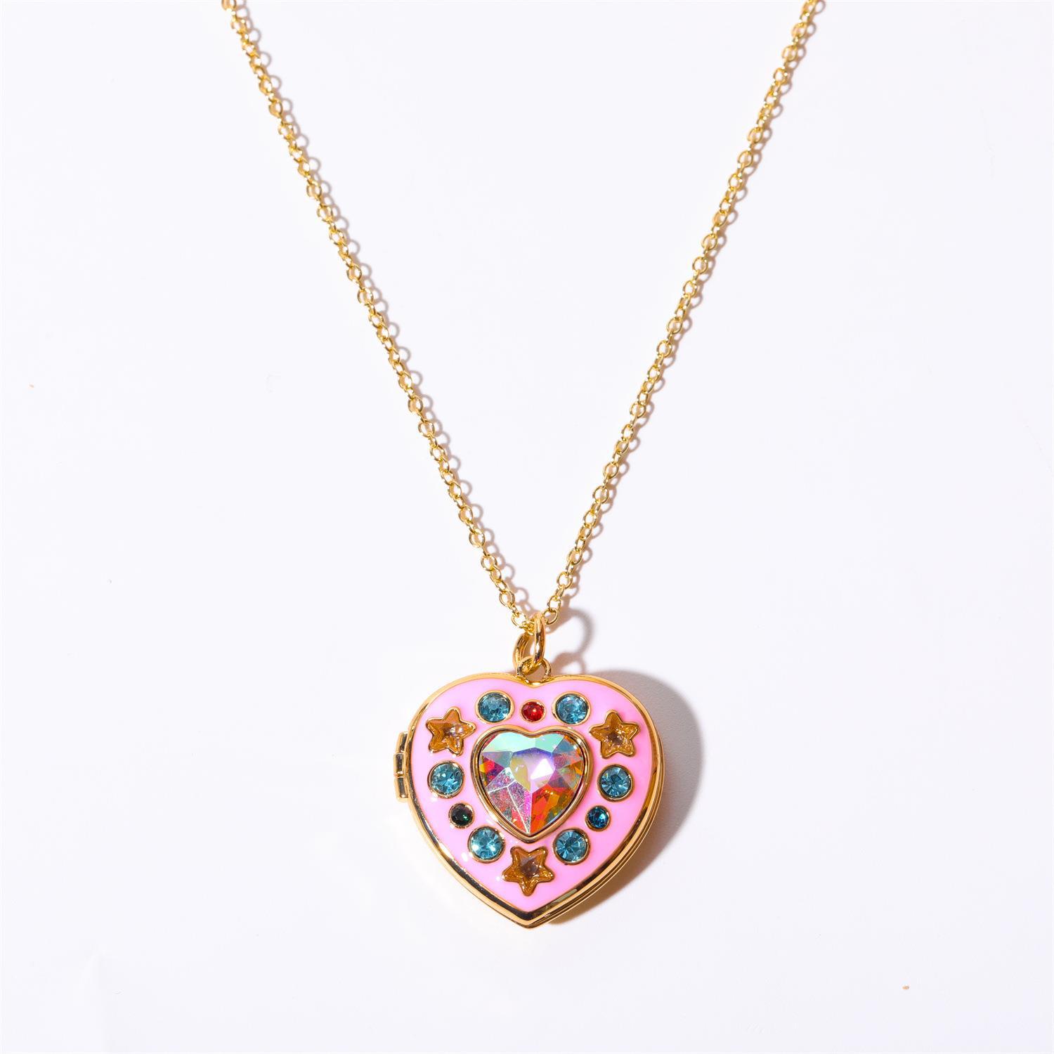 

Valentine S Day Love Full Of Diamonds Open And Close Photo Album Photo Frame Necklace Cute Girl Dopamine Necklace Color