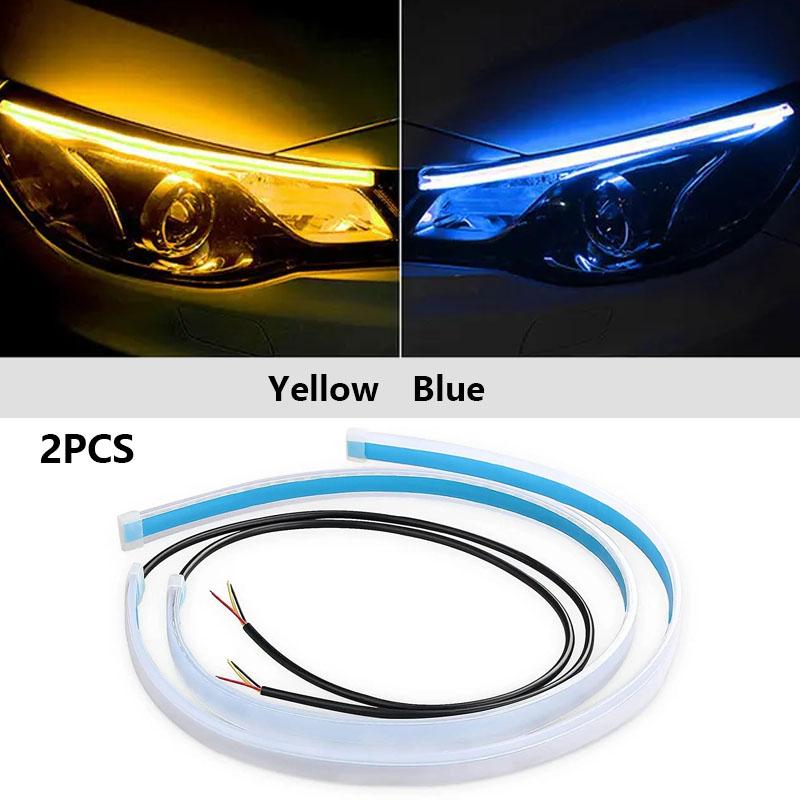 2Pcs LED DRL Car Daytime Running Light 12V Flexible Waterproof Headlight LED Strip White Turn Signal Yellow Brake Flow Lights