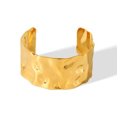 Punk Gold Color Stainless Steel Bracelet For Women Men Irregular Wide Open Cuff Bangles Party Hand Jewelry Pulseras Bijoux