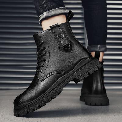 Fashion Genuine Leather Men's Boots Round Toe Winter Designer British Casual Leather Boot Fashion High Top Lace-Up Black Platform Boots