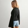 Y25TP201 European and American Women's Solid Color Round Neck, Wide Sleeve, Cinched Waist Sexy Long Sleeve Top