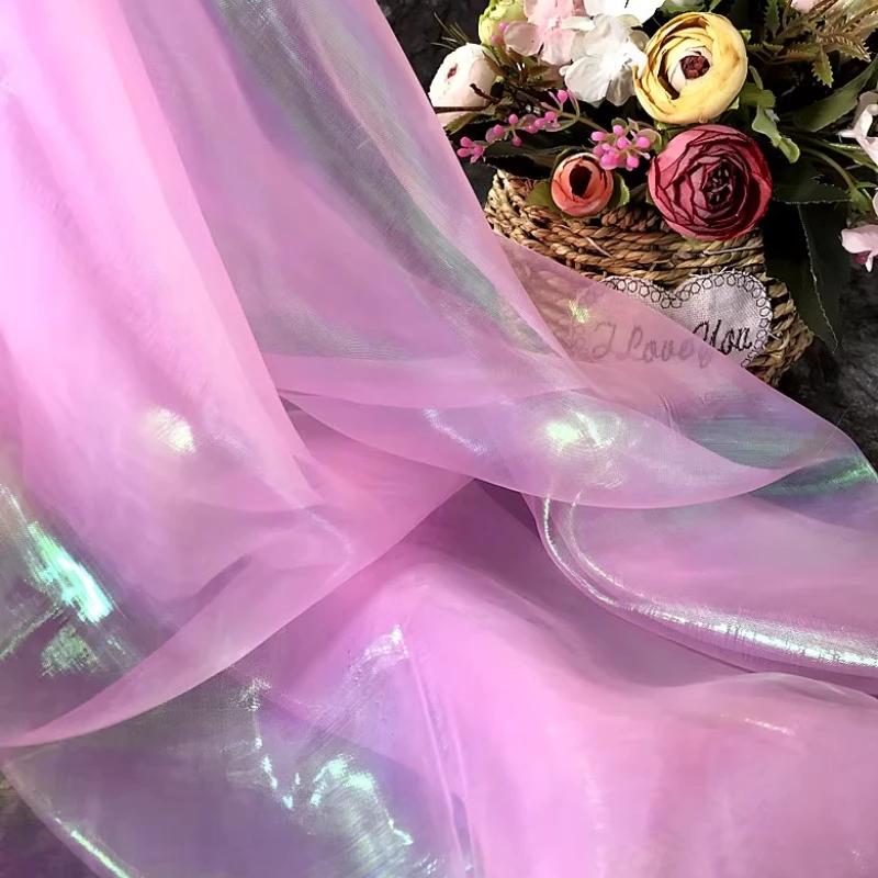 Wide 150cm Encrypted Laser Seven-color Iriered Gauze Fabric Bright Yarn Gradient Color Fabric DIY Organza Clothing Designer