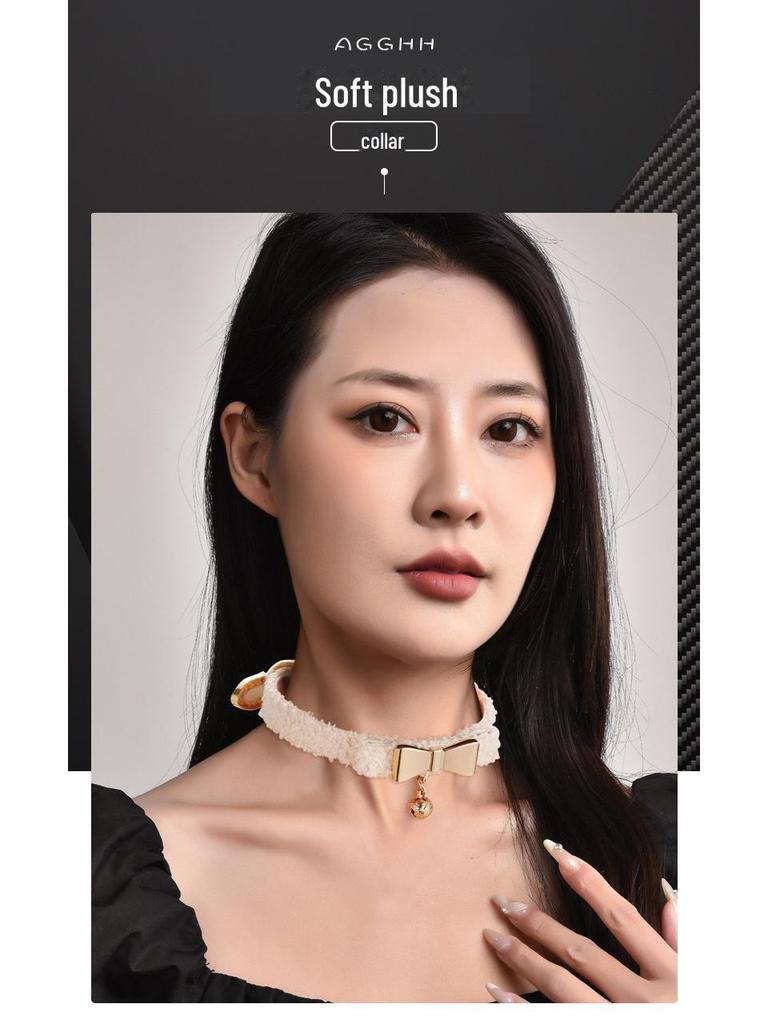 Colier tip choker punk Harajuku cu fundă din piele pentru club de noapte și purtare zilnică