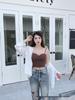Seamless Ice Silk French Strappy Tank Top with Fixed Cup and Bandage Bustier