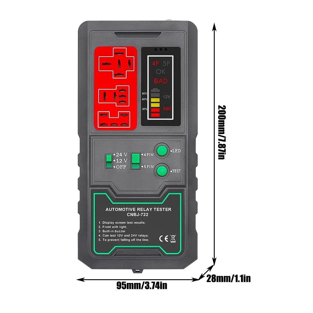 12V 24V Tester przekaźników samochodowych Wyświetlacz LED Uniwersalny tester akumulatora samochodowego Przenośny z oświetleniem Analizator alternatora Narzędzie diagnostyczne