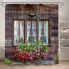 Fence Flowers Shower Curtains Blue Window Nature Floral Plants Scenery Modern Garden Wall Hanging Home Bathroom Decor with Hooks