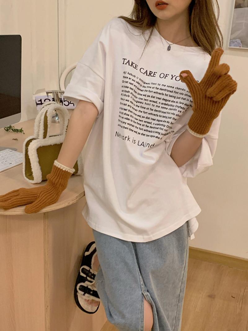 

Ретро Оверсайз орт Все Футболка Женская Свободного Кроя Парная Хлопковая Круглая Шея Принтованная Уличная Одежда Корейский Стиль Весна Лето 4XL